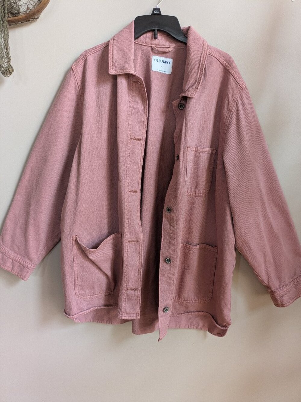 old navy chore barn utility denim jacket pink dusty rose size XL #430 - Picture 1 of 6
